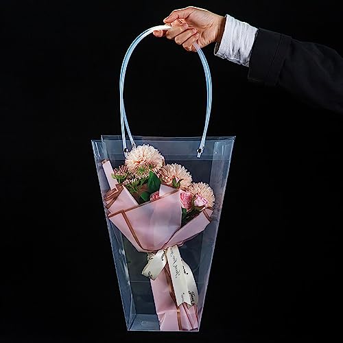 SOUJOY 10 Pack Clear Flower Bouquet Bags, Extra Large Gift Bags with Long Handles, 13''L x 8.2''W x 13.8''H Party Floral P...