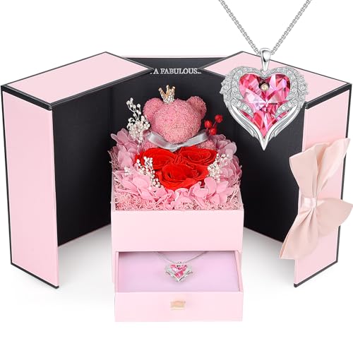 Suturun Preserved Roses Forever Flowers Gifts for Women,Eternal Preserved Rose with Necklace Romantic Gift for Her,Mom,Wif...