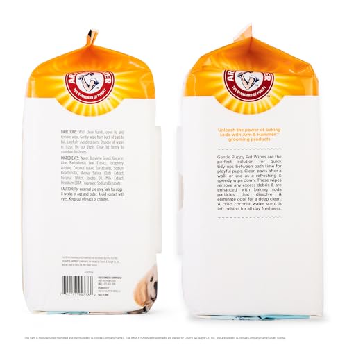 Arm & Hammer Dog Grooming Wipes, Deodorizing Dog Cleaning Wipes with Coconut Water, Gentle for Dogs and Puppies, Paraben a...