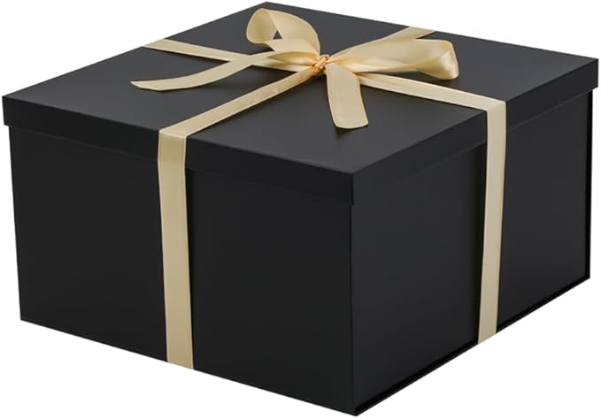 UoeRing 1Pcs Black Extra Large gift box with lids 13×13×7 Inches gift boxes for presents,Birthday Box (include Ribbon, Pap...