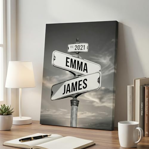TWING Personalized Street Sign Wall Art for Couples,Custom Name & Date Street Sign Poster Canvas, Wedding Anniversary Pres...