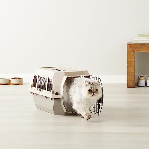 Amazon Basics Hard-Sided Dog and Cat Kennel, Single-Door Travel Pet Carrier with Metal Wire Ventilation, 23.6"L x 15.7"W x...