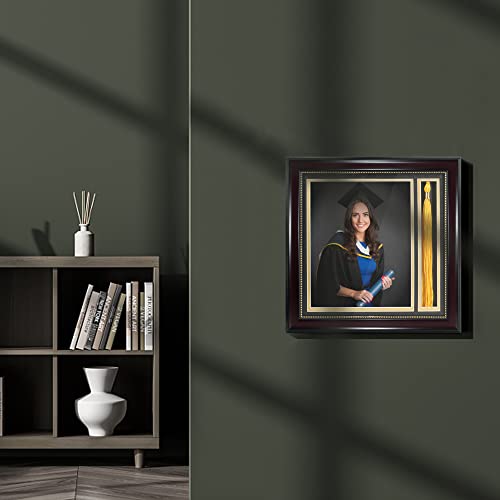 GraduationMall Graduation Photo Shadow Box Frame with Tassel Holder for 8x10 Pictures,Real Glass,Black Over Gold Double Ma...