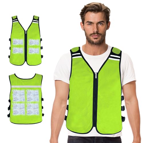 Cooling Vest for Men&Women, Reflective Ice Vest with 32 PCS Ice Packs, Cool Jacket for Hot Weather Summer Workout