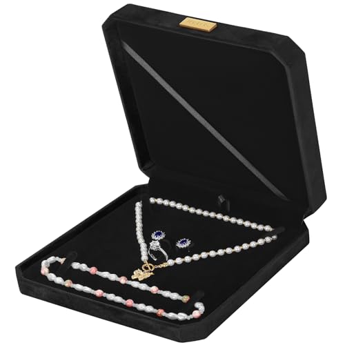 LETURE Large Jewelry Set Gift Box, Velvet Octagonal Necklace Ring Earring Pearl Storage Holder Boxes for Wedding Anniversa...