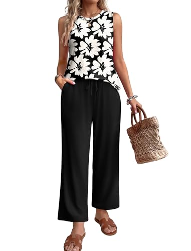 WIHOLL Two Piece Sets for Women Summer Vacation Outfits 2026 Airport Cruise Loose Sleeveless Tops Beach Fashion Clothing
