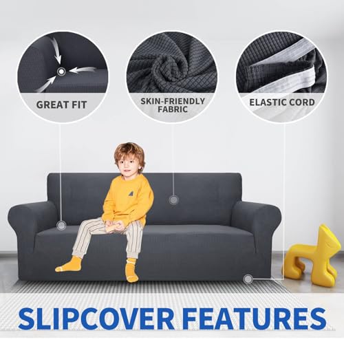 MAXIJIN Stretch Loveseat Sofa Slipcovers 1 Piece Love Seat Couch Covers for 2 Cushion Couch Non Slip Sofa Cover Washable D...
