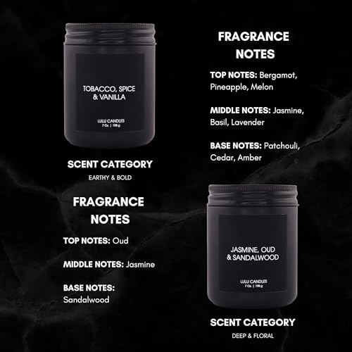 Lulu Candles | 4 Pack Scented Candles Gift Set | Gift Set for Home, Men, and Women | Jasmine, Oud & Sandalwood, Blood Oran...