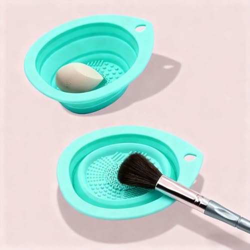 Silicone Foldable Makeup Brush Cleaner Bowl Portable Washing Tool with Silicone Cleaning Pad Foldable Makeup Bowl Suitable...