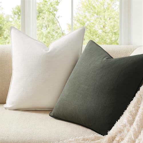 Drapenova Pack of 4 Couch Throw Pillow Covers 20x20 Inch GoldOlive Soft Decorative Linen Pillow Covers Farmhouse Boho Cush...