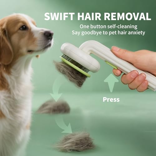 VIOJOJO Cat Brush Dog Brush with Release Button for Shedding, Self Cleaning Cat Comb Hair Brush for Indoor Cats, Dog Deshe...