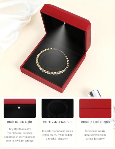 Hatori Luxury Bracelet Box, Velvet Jewelry Bangle Box Storage Case Organizer Holder with LED Light for Wedding, Engagemen...