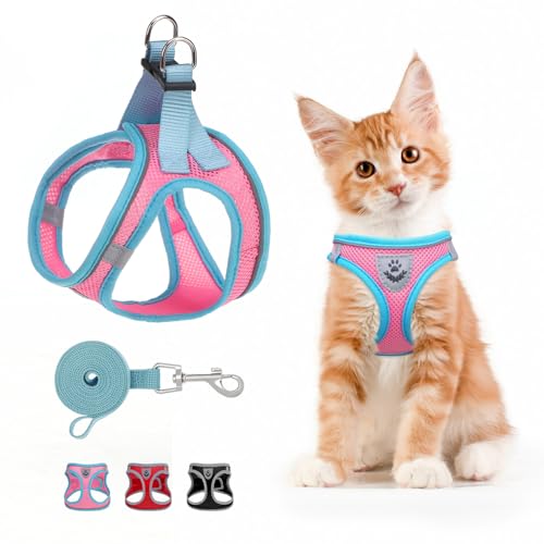 SCENEREAL Cat Harness and Leash Set Escape Proof, Adjustable Soft Air Mesh Kitten Harnesses for Girls Boys Small Medium Bi...