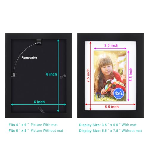 RPJC 6x8 inch Picture Frame Made of Solid Wood and High Definition Glass Display Pictures 4x6 with Mat or 6x8 Without Mat ...