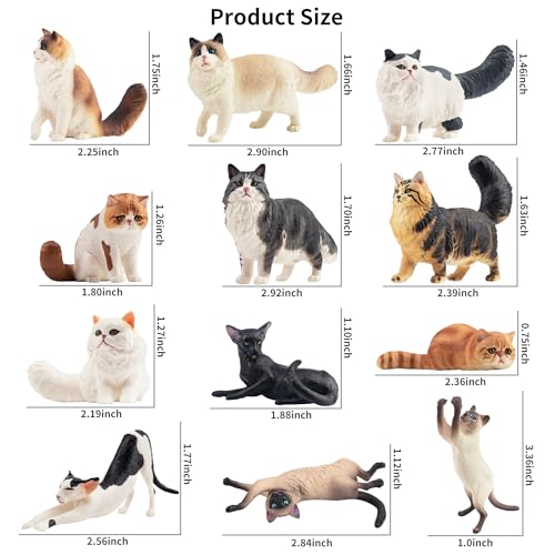 EYSCOTA 12PCS Realistic Cat Figurines, Plastic Cat Figure, Cat Cake Topper Kitten Toy Easter Egg Birthday Gift for Kids an...
