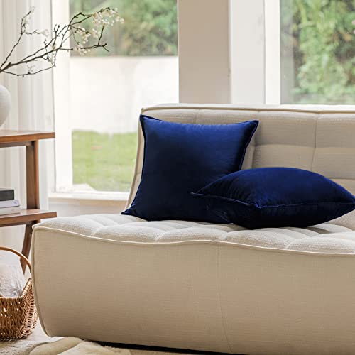 JIAHANNHA Velvet Navy Blue Throw Pillow Covers 18x18 Inches Pack of 2 Soft Decorative Square Cushion Covers for Couch Sofa...