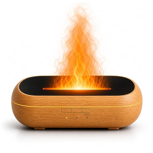 AquaAura Flame Effect Diffuser, 160ml Essential Oil Diffuser with Realistic Flame Mist, 7 LED Colors, Timer & Auto Shut-Of...