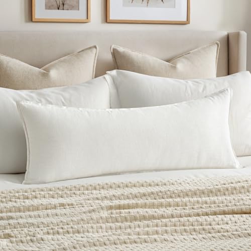 MIULEE Decorative Long Lumbar Throw Pillow Cover for Bed 14x36 Cream White Boho Farmhouse Neutral Couch Pillowcase Pack of...
