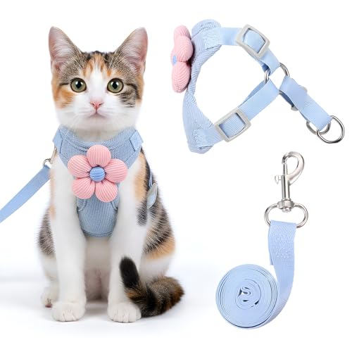 Hadnves Cat Harness and Leash Set, Escape Proof Safe Kitten Vest Harnesses Adjustable Comfy Breathable Soft Mesh Step-in J...