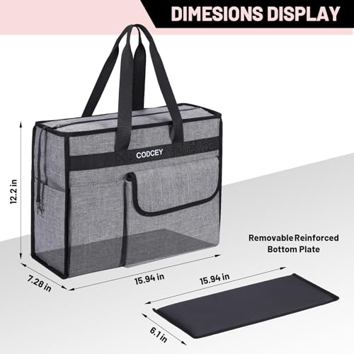 Codcey Large Utility Tote Bag with Reinforced Bottom, Waterproof Multi Pockets Beach Tote Bag for Travel, Work, School