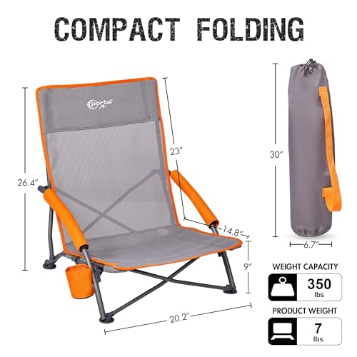 Portal Beach Chairs for Adults Camping Low Lightweight Portable Chair with Cup Holder Mesh Back Carry Bag for Outdoor Sand...