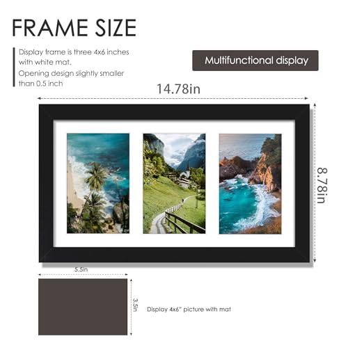 DUENPY 8x14 Collage Picture Frame, 4x6 Collage Picture Frame Displays Three 4x6 inch Photos, or 8x14 (Without Mat) for Ava...