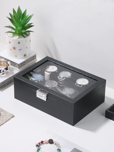 Kanwoder Bracelet Holder Organizer Box, Jewelry Storage Case with 2 Rods, Bangle Watch Display Tray for Women Girls (Black)