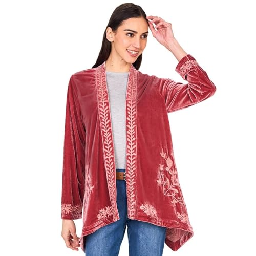 The Lakeside Collection Women's Embroidered Velvet Open Front Cardigan