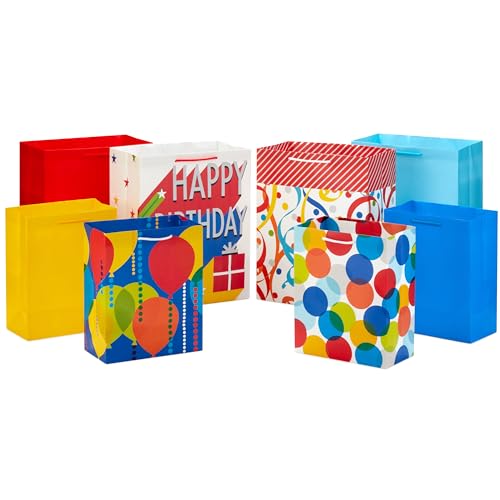 Hallmark Assorted Birthday Gift Bags (8 Bags: 4 Medium 9", 4 Large 13") for Kids, Teachers, Grandchildren, Adults, Sibling...