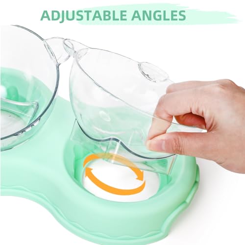 WRINGKIT Triple Cats Bowls, Cat Food Water Bowl with Mat and Scoop, 15° Tilted Raised Cat Bowl Dishes with Automatic Water...