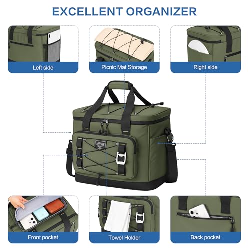 Large Insulated Cooler Bag, 50 Can Soft Sided Collapsible Ice Chest for Camping, Travel, Grocery, Kayaking & Beach (Waterp...