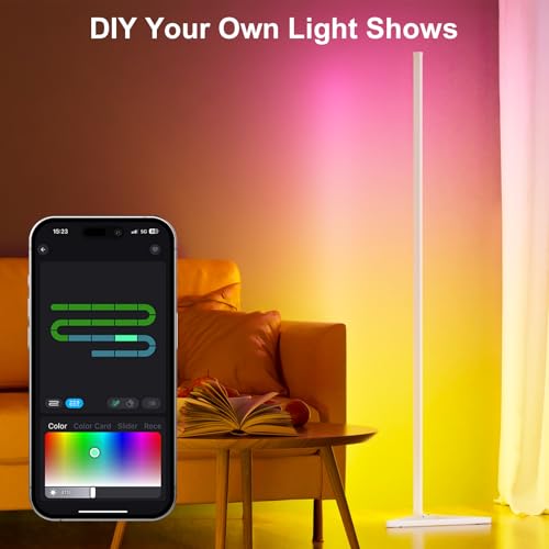 MIHEAL 2PCS Corner Floor Lamp, Synced Lights LED Control Floor Lamp RGB Light 56" Smart LED Corner Lamp App and Remote for...