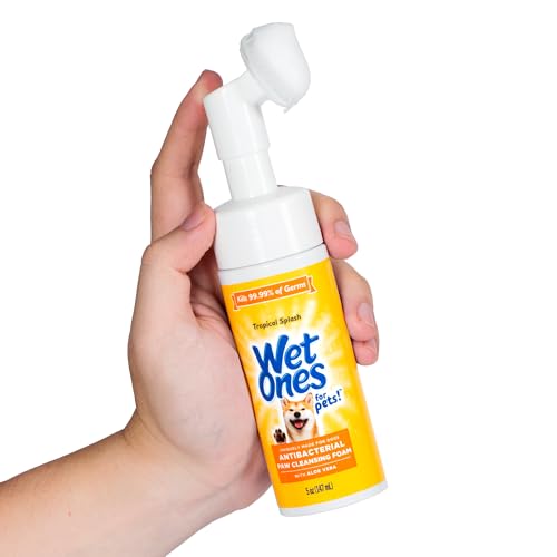 Wet Ones for Pets Antibacterial Dog Paw Cleaner with Built-in Scrubber Brush, Tropical Splash Scent - Foaming Cleanser for...