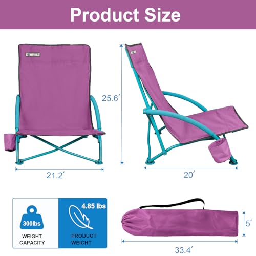 Northroad Low Folding Beach Chair,Portable Lightweight Lowback Sling Chair, Outdoor Low Seat Camping Chair w/Cup Holder & ...