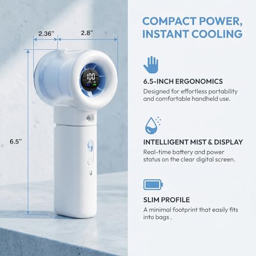 Cyromark Handheld Portable Fan with Misting, Safety Lock, High Speed & LED Display - Personal Fans Portable Rechargeable, ...