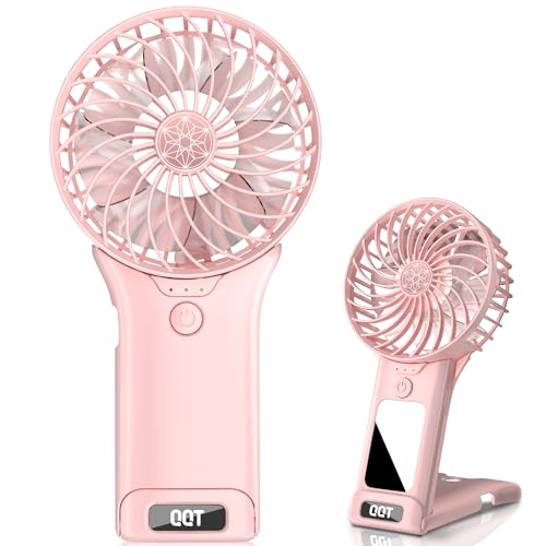 QQT Mini Handheld Fan,4 Speed Adjustable Portable Battery Operated Fans,USB Rechargeable Desk Fan with Mirror,Max 20 Hrs H...
