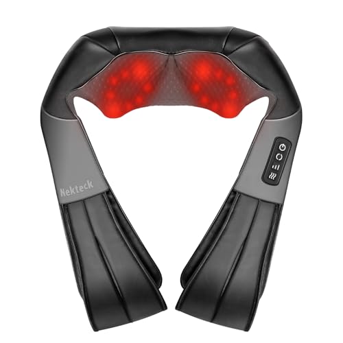 Nekteck Shiatsu Neck Massager with Heat for Pain Relief Deep Tissue, 2026 Upgraded 3D Back Shoulder Kneading Massage Pillo...