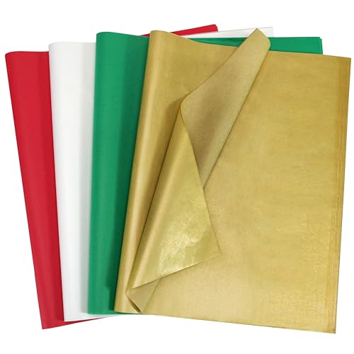 120 Sheets Christmas Tissue Paper for Gift Bags, 20" x 14" Red Green Gold White Wrapping Tissue Paper for Gifts Holiday De...
