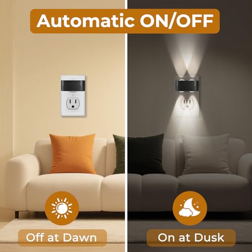 SETEN 4-Pack LED Night Lights Plug into Wall, 5000K Daylight 100LM, Auto On/Off Light Sensor, Rotating Ambient Lighting fo...