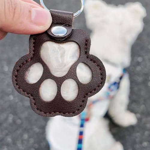 Jatmira 4Pcs Pet Hair Storage Keychain Cat Paw Shaped Leather Dog Fur Memorial Collection Key Chain Pet Memorial Gifts & K...