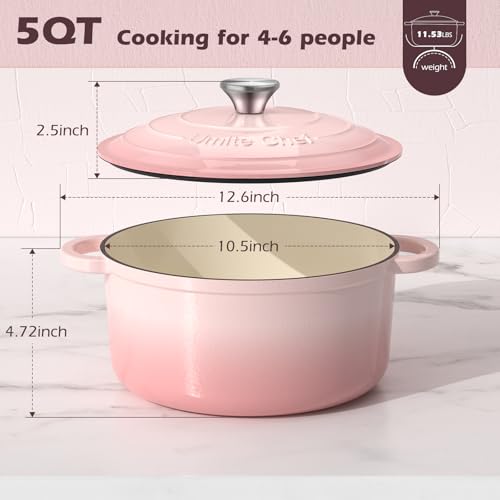 Umite Chef 5QT Enameled Cast Iron Dutch Oven Pot with Lid, Heavy-Duty Cookware for Bread Baking, Braising, Stews, Roastin...