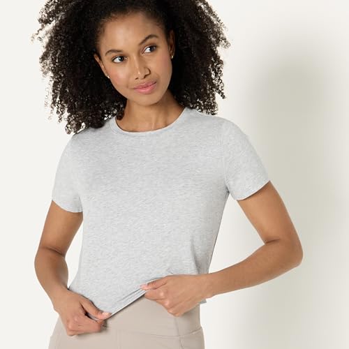 Amazon Essentials Women's Active Soft Cotton Crewneck Short Sleeve Yoga Workout Lightweight Cropped T-Shirt