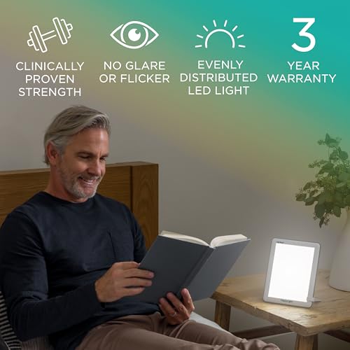 Verilux HappyLight Lucent - One-Touch Light Therapy Lamp with 10,000 Lux, UV-Free, LED Bright White Light & Detachable Sta...
