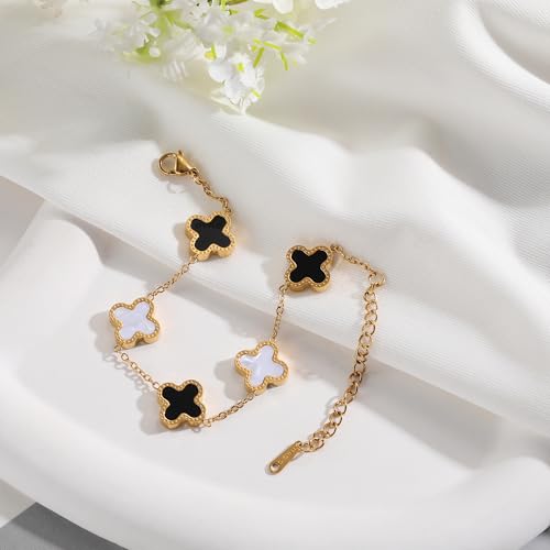AIPPK 18K Gold Plated Clover Bracelet Set for Women Four Leaf Lucky Flower Bracelets Fashion Simple Jewelry Gifts for Wome...
