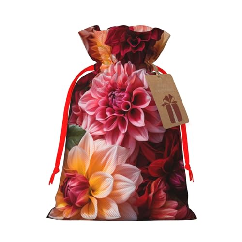 WXYBMDP Colorful Flower Print Christmas Drawstring Bags Xmas Candy Bags Reusable Party Gifts Wrapping Bags
