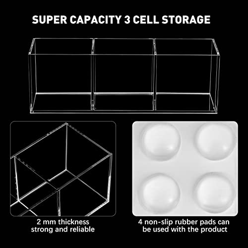 Epakh 2 Pieces Acrylic Cube Organizer 3 Compartments Clear Acrylic Pencil Holder Makeup Brush Drawer Organizer for Desk, O...