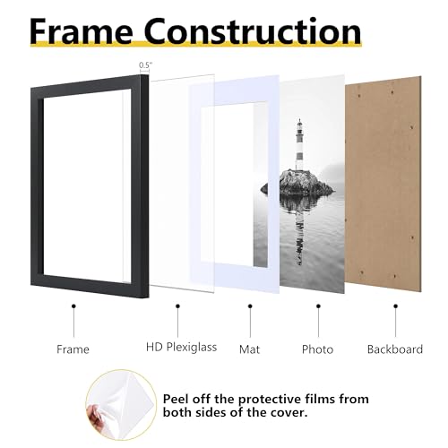 VIOLABBEY 11x14 Picture Frame Set of 5, Black Frames for 8x10 Photos with Mat or 11 x 14 without Mat,Gallery Wall Frame