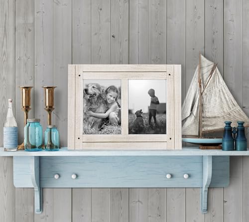 Americanflat Hinged 5x7 Double Picture Frame with 2 Photo Openings and Polished Glass - Distressed Wood Collage Picture Fr...