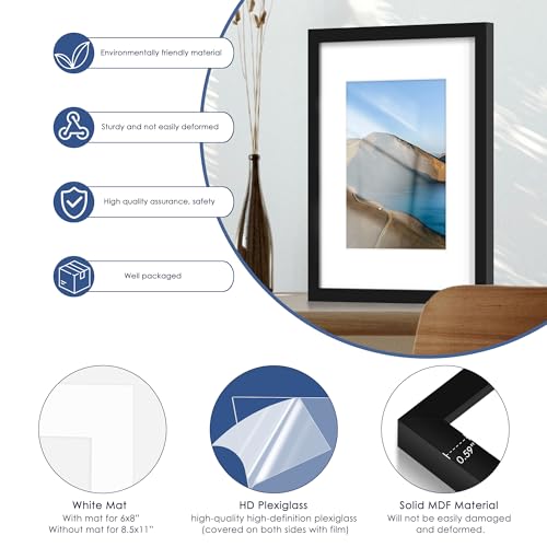 PEALSN 11x17 Picture Frame, Display Pictures 8 x 12 with Mat or 11 x 17 Without Mat for Wall Mounting Display, Photo Frame...