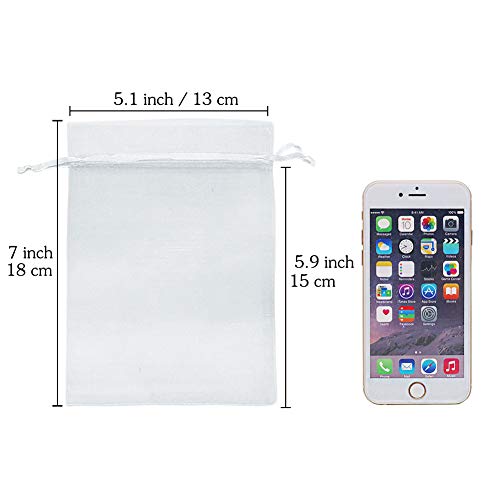 HRX Package White Organza Gift Bags 5x7 inch 100pcs, Mesh Jewelry Pouches Drawstring Bags Empty Sachet for Christmas Candy...